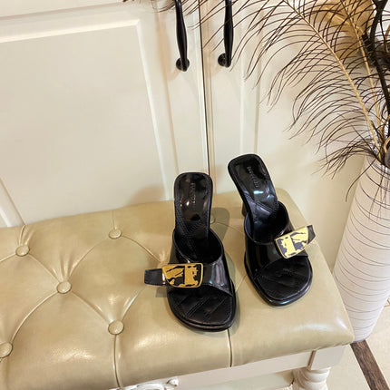 BURBERRY 26S HEELED SANDALS 100 MM IN BLACK CALFSKIN