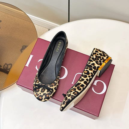 GUCCI 26S ROUND TOE BALLET FLATS IN LEOPARD PRINT CALF HAIR