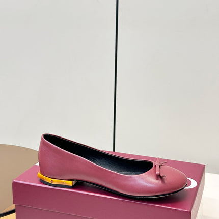 GUCCI 26S ROUND TOE BALLET FLATS IN DARK RED LAMBSKIN