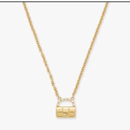 FENDI 26S BAG CHARM PENDANT NECKLACE IN GOLD TONE METAL 625602