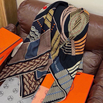 HERMES 26S SCARF 135 IN SILK AND CASHMERE 492303