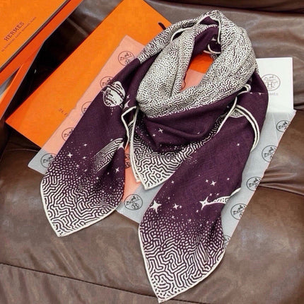 HERMES 26S SCARF 140 IN SILK AND CASHMERE 492593