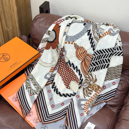 HERMES 26S SCARF 140 IN SILK AND CASHMERE 498494