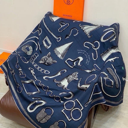 HERMES 26S SCARF 135 IN SILK AND CASHMERE 499944