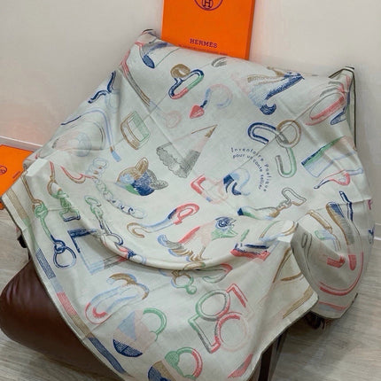HERMES 26S SCARF 135 IN SILK AND CASHMERE 499945