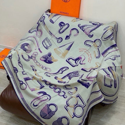 HERMES 26S SCARF 135 IN SILK AND CASHMERE 499946