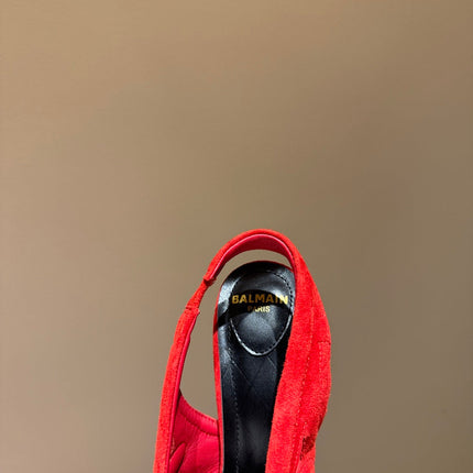 BALMAIN 26S SLINGBACK HEELS 100 MM IN RED SUEDE