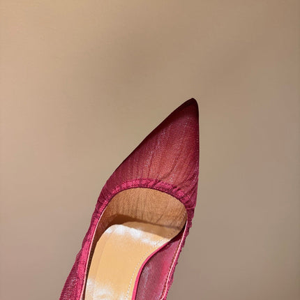 AQUAZZURA 26S HIGH HEELS 105 MM IN DARK RED LACE MESH AND SATIN