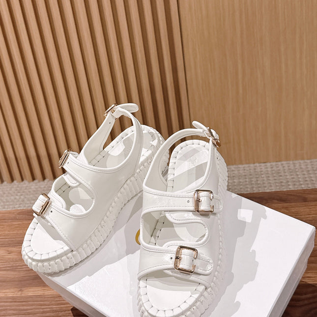 CHLOE 26S PLATFORM SANDALS IN WHITE CALFSKIN