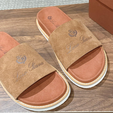 LP 26S SLIDES SANDAL IN BROWN SUEDE WITH LOGO