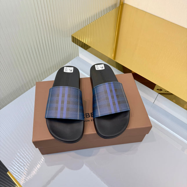 BURBERRY 26S SLIDES SANDAL IN BLUE CALFSKIN