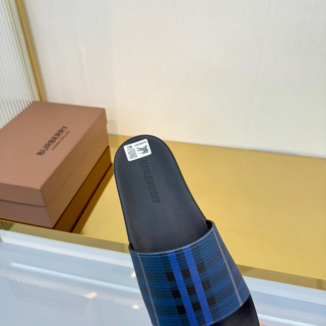 BURBERRY 26S SLIDES SANDAL IN BLUE CALFSKIN