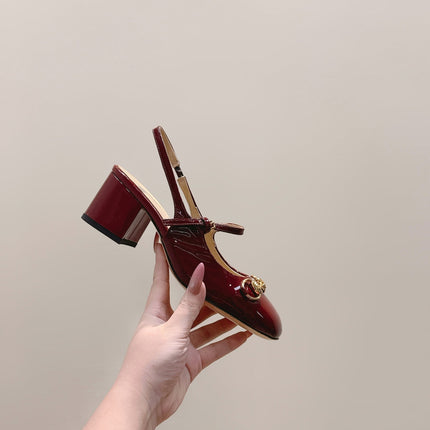 GG HORSEBIT SLINGBACK IN BURGUNDY RED SHINY CALFSKIN