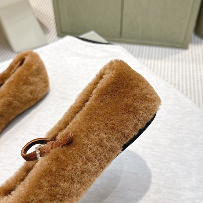 PRADA 25S MARY JANE BALLET FLATS IN BROWN FUR