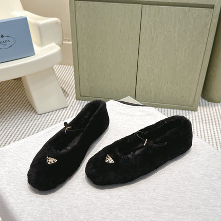 PRADA 25S MARY JANE BALLET FLATS IN BLACK FUR