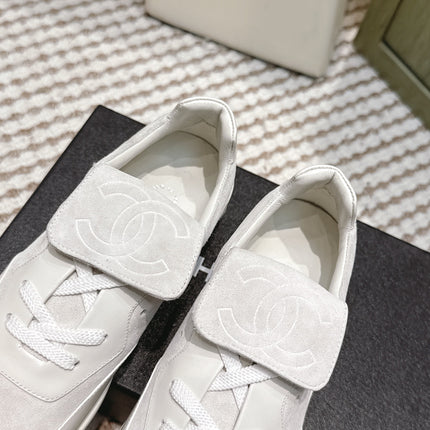 CHANEL 25S SNEAKERS 35MM IN GREIGE SUEDE WITH VELCRO STRAPS