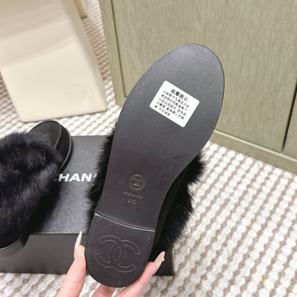 CHANEL 25S LOAFERS MOCCASIN IN BLACK SUEDE WITH MINK FUR LINING