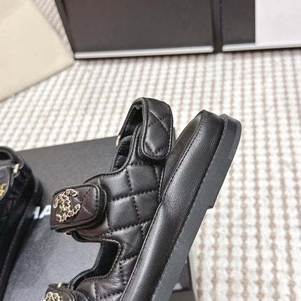 CHANEL 26S QUILTED DAD SANDALS IN BLACK CALFSKIN