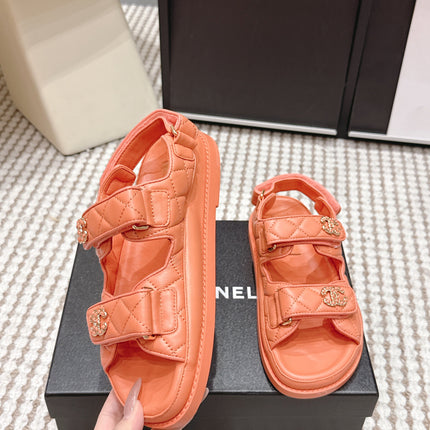 CHANEL 26S QUILTED DAD SANDALS IN ORANGE CALFSKIN