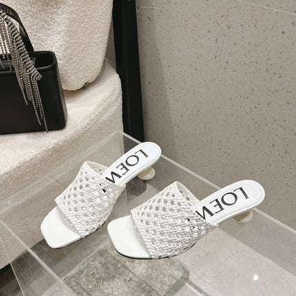 LOEWE 26S WOVEN HEEL SANDALS 50 MM IN WHITE LAMBSKIN