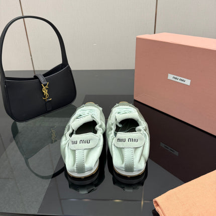 MIUMIU 25S SNEAKERS IN POWDER BLUE PLUME SATIN