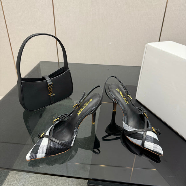 BURBERRY 26S SLINGBACK HEELS 85 MM IN STRIPED COLOR COORDINATION FABRIC STYLE 9