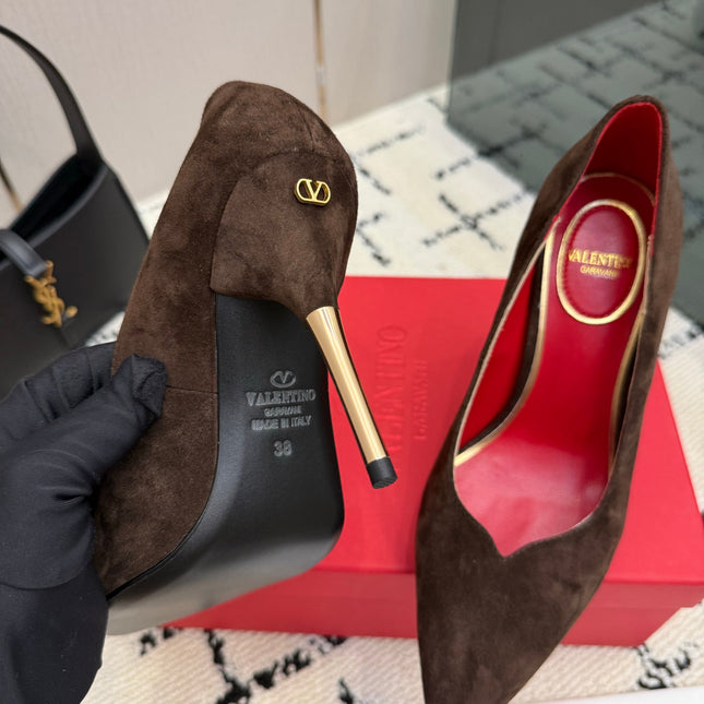 VALENTINO 26S HIGH HEELS 100 MM IN DARK BROWN SUEDE