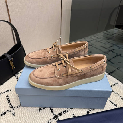 PRADA 26S LOAFERS IN BEIGE SUEDE WITH RUBBER SOLE