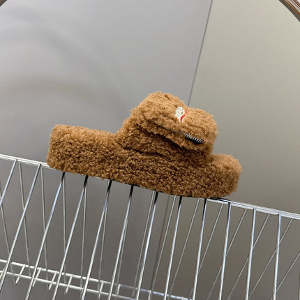 BALENCIAGA 25S SLIPPERS IN BROWN  FAUX SHEARLING