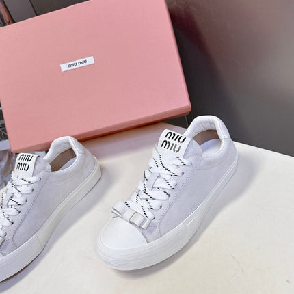 MIUMIU 25S SNEAKERS IN WHITE SUEDE