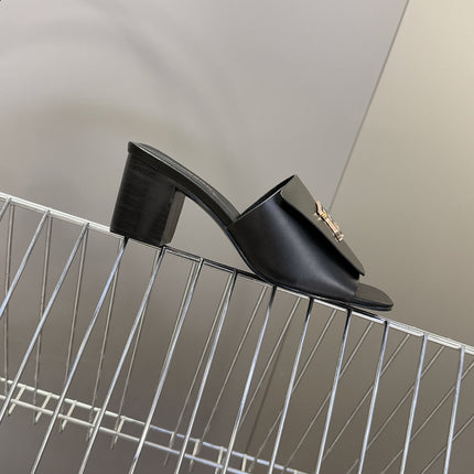BURBERRY 26S HIGH HEEL MULE SANDALS 60MM IN BLACK CALFSKIN