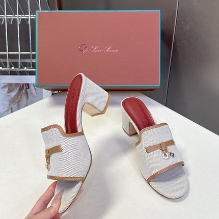 LP 26S HIGH HEEL SANDALS IN BEIGE CANVAS AND BROWN CALFSKIN