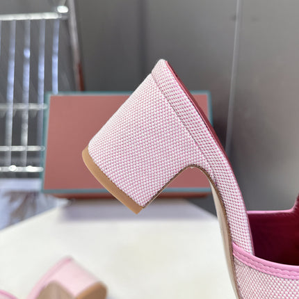 LP 26S HIGH HEEL SANDALS IN LIGHT PINK CANVAS AND CALFSKIN