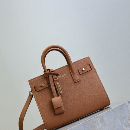 YSL 25S SAC DE JOUR 22 IN CHESTNUT BROWN SUPPLE GRAINED CALFSKIN