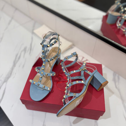 VALENTINO 26S STUDDED HIGH HEEL SANDALS 65 MM IN SKY BLUE CALFSKIN