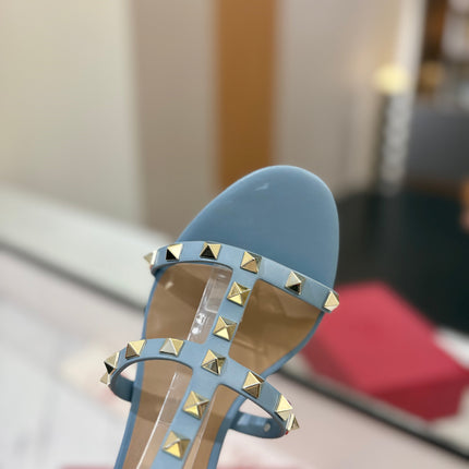 VALENTINO 26S STUDDED HIGH HEEL SANDALS 65 MM IN SKY BLUE CALFSKIN
