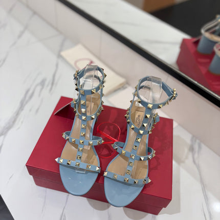 VALENTINO 26S STUDDED HIGH HEEL SANDALS 65 MM IN SKY BLUE CALFSKIN