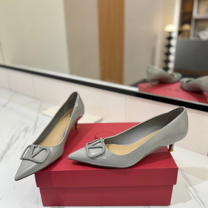 VALENTINO 26S HIGH HEELS 45 MM IN GREY PATENT CALFSKIN