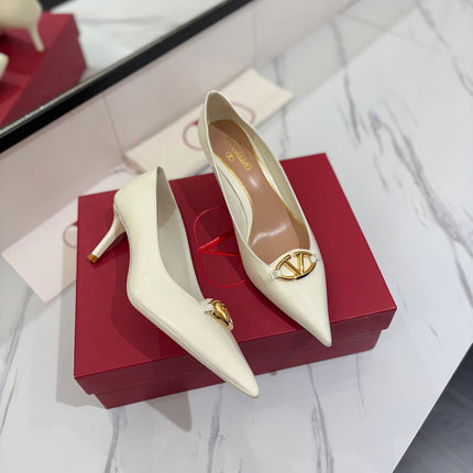VALENTINO 26S POINTED-TOE PUMPS 65 MM IN WHITE PATENT CALFSKIN