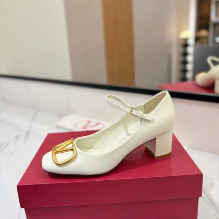 VALENTINO 26S MARY JANE HEELS 60 MM IN WHITE SMOOTH CALFSKIN WITH GOLD HARDWARE