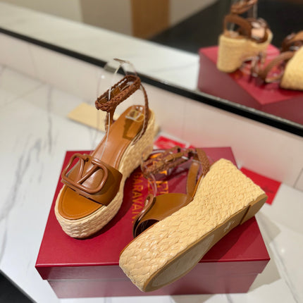 VLTN ESPADRILLE WEDGE SANDALS 25S 90 MM IN BROWN LAMBSKIN STYLE 11