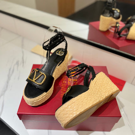 VLTN ESPADRILLE WEDGE SANDALS 25S 90 MM IN BLACK LAMBSKIN STYLE 2