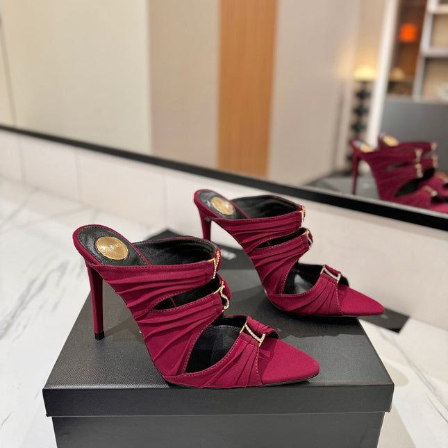 YSL 26S HEELED SANDALS 100 MM IN DARK RED FABRIC