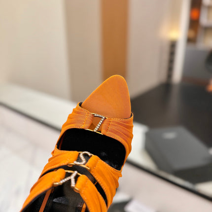 YSL 26S HEELED SANDALS 100 MM IN ORANGE FABRIC