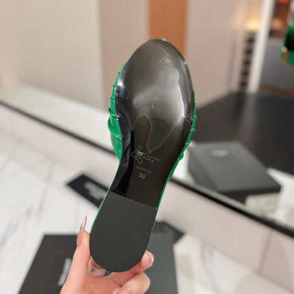 YSL 26S BABYLONE FLAT MULES IN GREEN LAMBSKIN