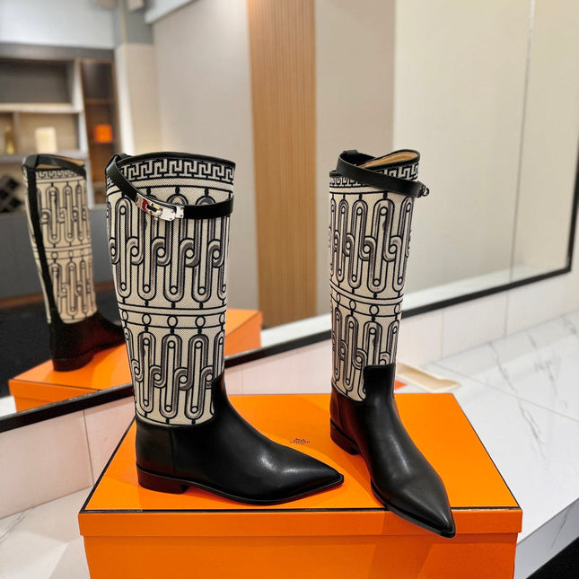 HM 26S JUMPING BOOTS IN BLACK CALFSKIN AND BEIGE CANVAS