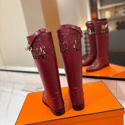 HM 26S PERFORATED HIGH-TOP BOOTS IN DARK RED CALFSKIN