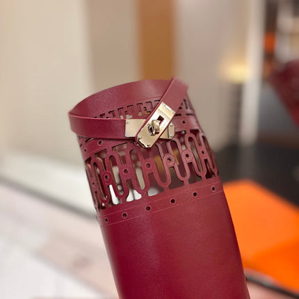 HM 26S PERFORATED HIGH-TOP BOOTS IN DARK RED CALFSKIN