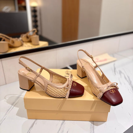 VALENTINO 26S HEELED SLINGBACKS 60 MM IN BEIGE AND BURGUNDY CALFSKIN
