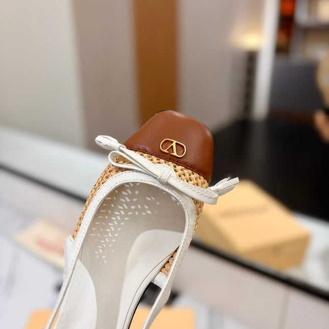 VALENTINO 26S SLINGBACK FLATS IN WHITE AND BROWN CALFSKIN